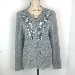 Vintage Women Size L Cardigan Sweater Angora Silk Beaded Cottagecore Fairy Boho